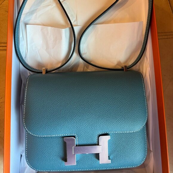 NEW Hermes 2024  Constance Mini Mirror Epsom Calfskin New Blue Jean Bag - Picture 6 of 11